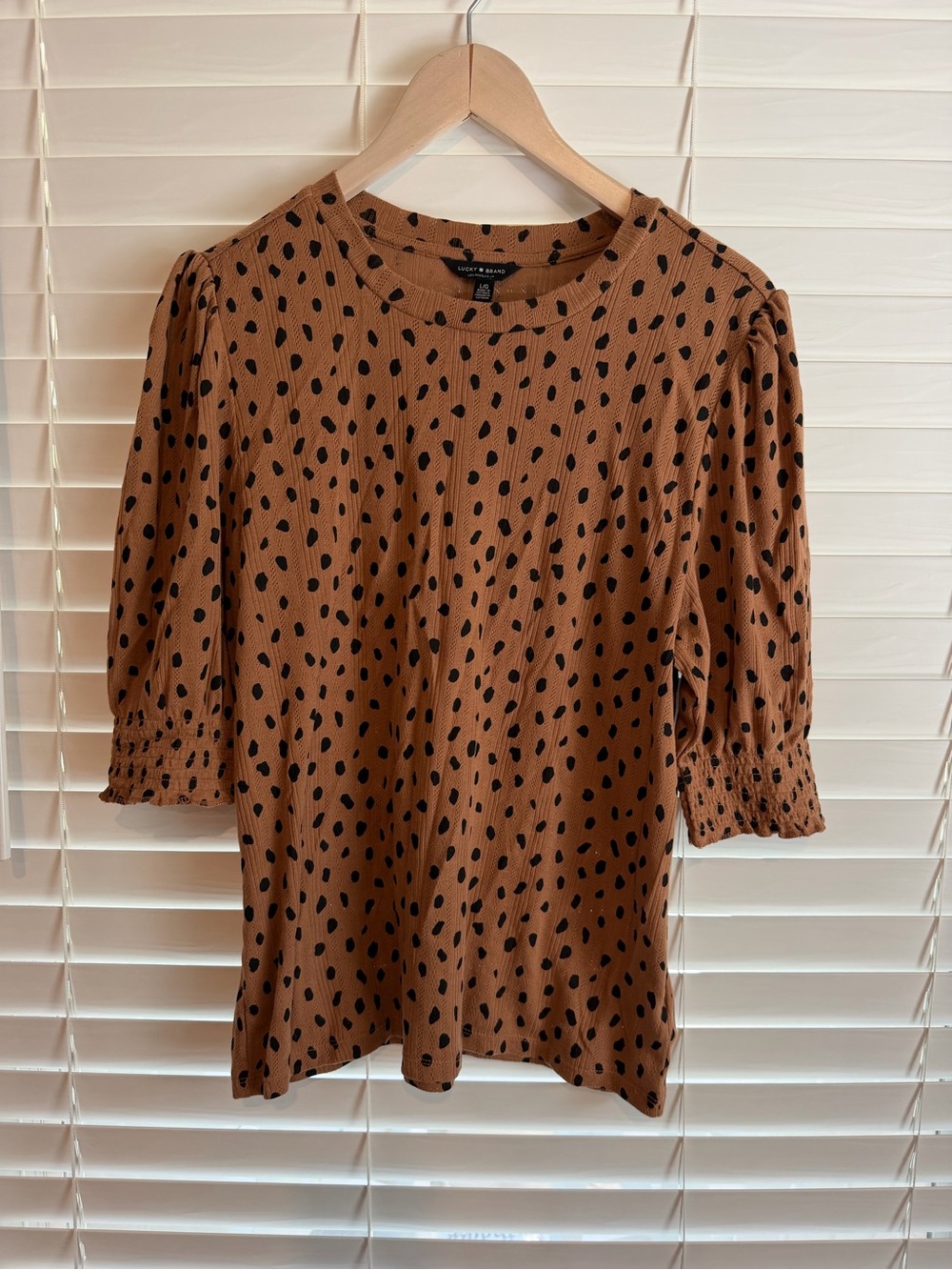 Lucky Brand Tan Puff-Sleeve Dot Tee